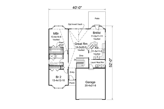 Floor Plan - Main Floor for Cottage House Plan #57-619 - 2 bed, 1 bath