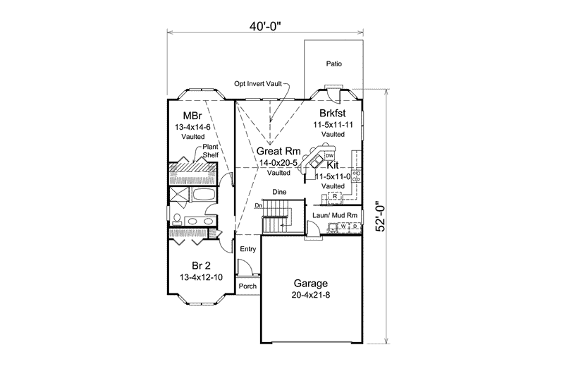 Home Plan - Floor Plan - Main Floor for Cottage House Plan #57-619 - 2 bed, 1 bath