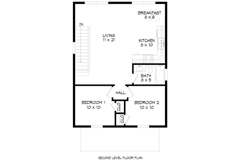 Home Plan - Floor Plan - Upper Floor for Southern House Plan #932-1000 - 2 bed, 1.5 bath