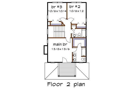 Floor Plan - Upper Floor for Southern House Plan #79-198 - 3 bed, 2.5 bath