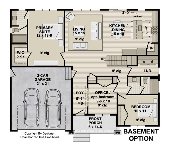 House Design - Floor Plan - Main Floor for Farmhouse House Plan #51-1557 - 2 bed, 2 bath