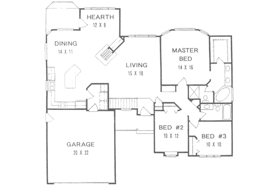 Floor Plan - Main Floor for Traditional House Plan #58-152 - 3 bed, 2 bath