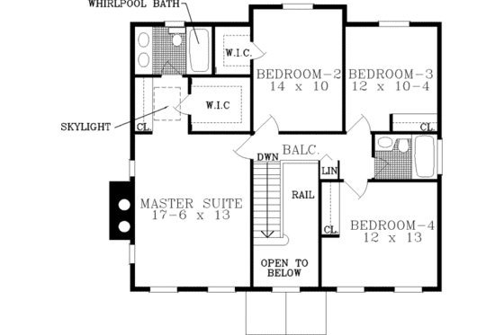Floor Plan - Upper Floor for Colonial House Plan #3-106 - 4 bed, 3 bath