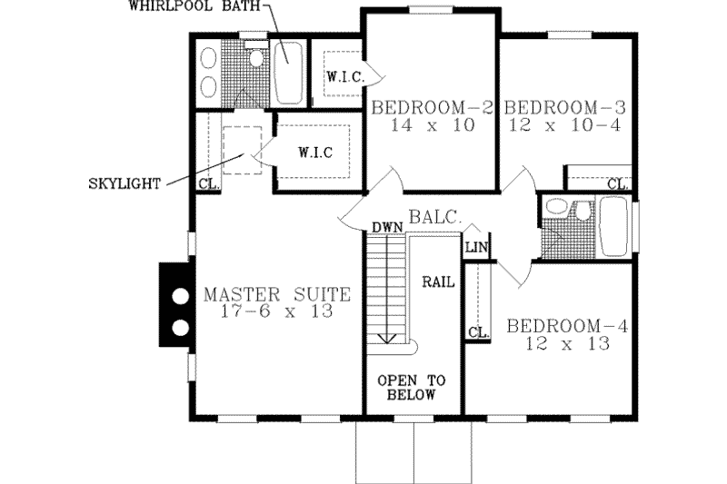 Home Plan - Floor Plan - Upper Floor for Colonial House Plan #3-106 - 4 bed, 3 bath