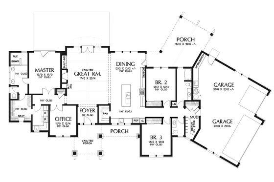 Floor Plan - Main Floor for Craftsman House Plan #48-960 - 3 bed, 2.5 bath