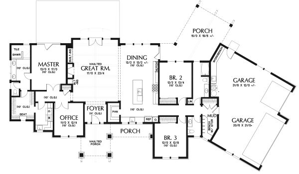 Architectural House Design - Craftsman Floor Plan - Main Floor Plan #48-960