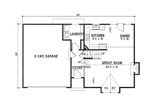 Floor Plan - Main Floor for Traditional House Plan #67-637 - 3 bed, 2 bath