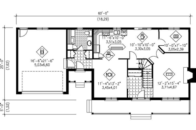 House Plan Design - Floor Plan - Main Floor for Country House Plan #25-262 - 3 bed, 2.5 bath