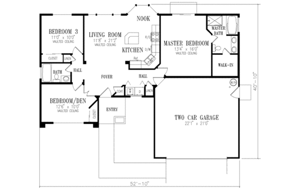 Floor Plan - Main Floor for Mediterranean House Plan #1-195 - 3 bed, 2 bath