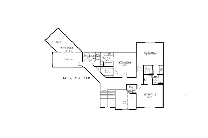 Architectural House Design - Floor Plan - Upper Floor for Craftsman House Plan #437-46 - 4 bed, 4 bath