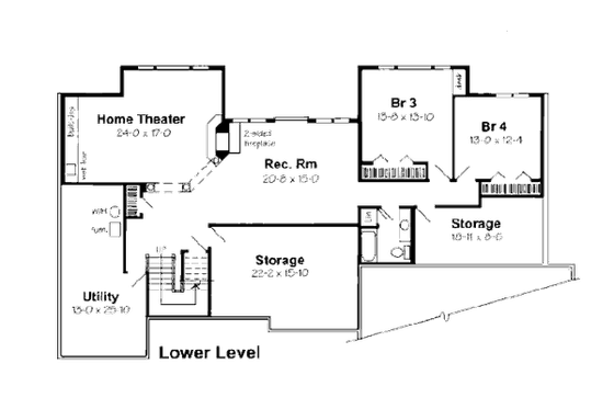 Floor Plan - Lower Floor for European House Plan #312-629 - 4 bed, 3 bath