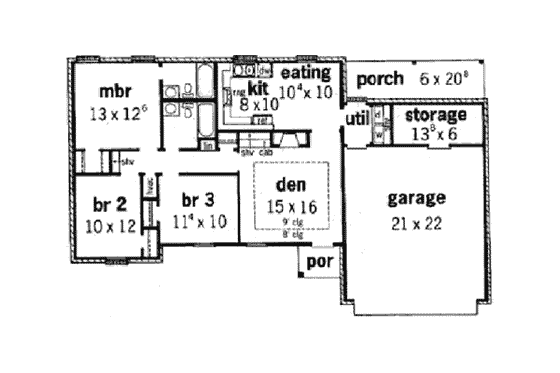 Floor Plan - Main Floor for European House Plan #16-101 - 3 bed, 2 bath