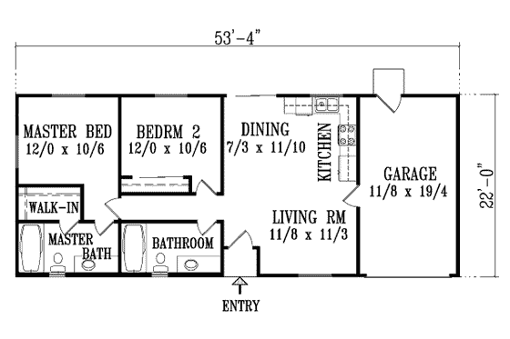 Floor Plan - Main Floor for Traditional House Plan #1-767 - 2 bed, 1 bath