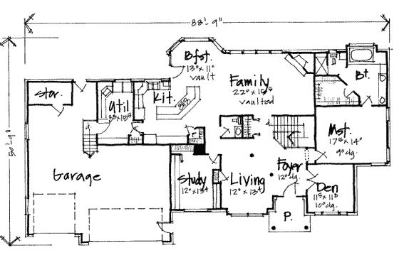 Floor Plan - Main Floor for European House Plan #308-216 - 5 bed, 3.5 bath