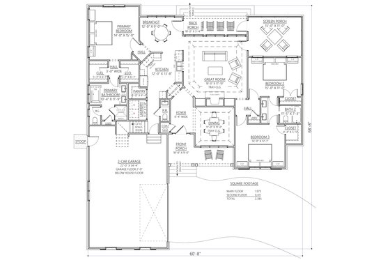 Floor Plan - Main Floor for Craftsman House Plan #1094-2 - 3 bed, 3.5 bath