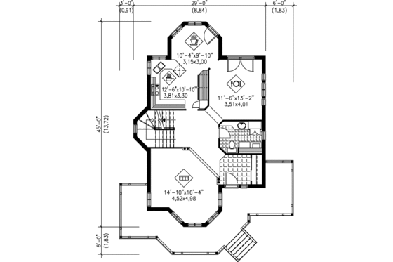 Floor Plan - Main Floor for Victorian House Plan #25-2045 - 3 bed, 1.5 bath