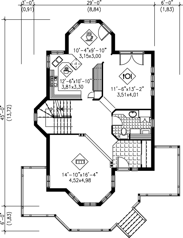 Victorian Floor Plan - Main Floor Plan #25-2045