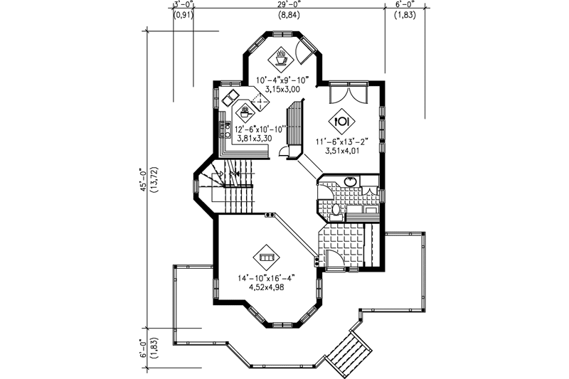 Dream House Plan - Floor Plan - Main Floor for Victorian House Plan #25-2045 - 3 bed, 1.5 bath