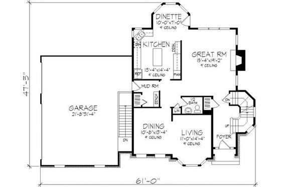 Floor Plan - Main Floor for European House Plan #320-147 - 3 bed, 2.5 bath