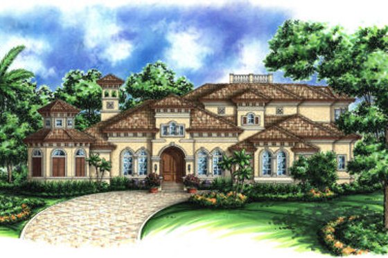 Exterior - Front Elevation for Mediterranean House Plan #27-391 - 5 bed, 4.5 bath