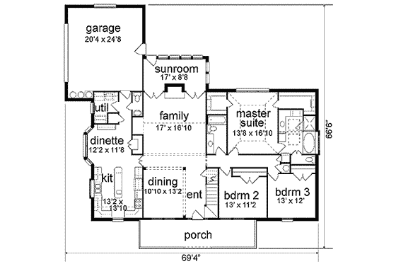 Floor Plan - Main Floor for Colonial House Plan #84-198 - 3 bed, 3 bath