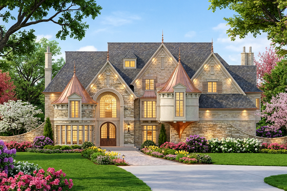 Exterior - Front Elevation 4 for European House Plan #119-221 - 5 bed, 5 bath