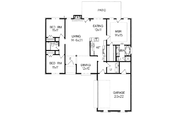 Floor Plan - Main Floor for Colonial House Plan #15-107 - 3 bed, 2 bath