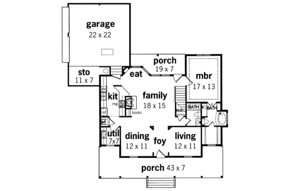 Floor Plan - Main Floor for Beach House Plan #45-191 - 3 bed, 4 bath