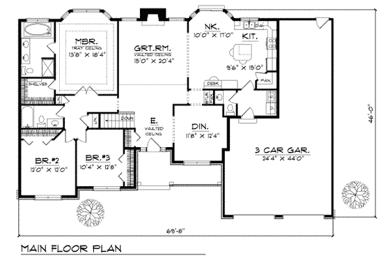 Floor Plan - Main Floor for Traditional House Plan #70-243 - 3 bed, 2.5 bath