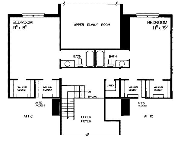 Architectural House Design - Colonial Floor Plan - Upper Floor Plan #72-368