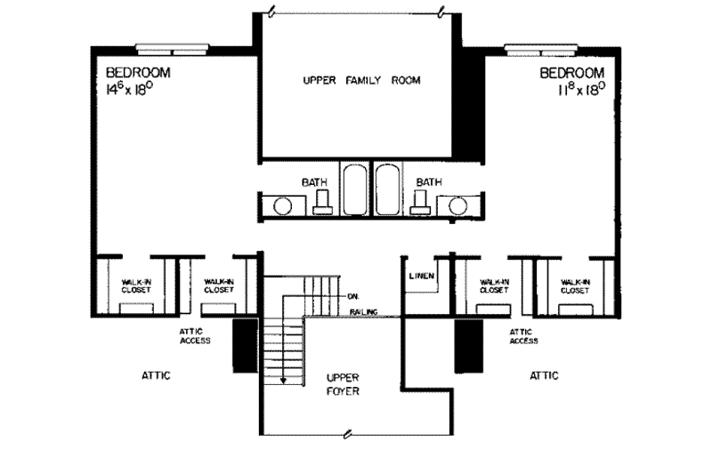 House Blueprint - Floor Plan - Upper Floor for Colonial House Plan #72-368 - 4 bed, 4.5 bath