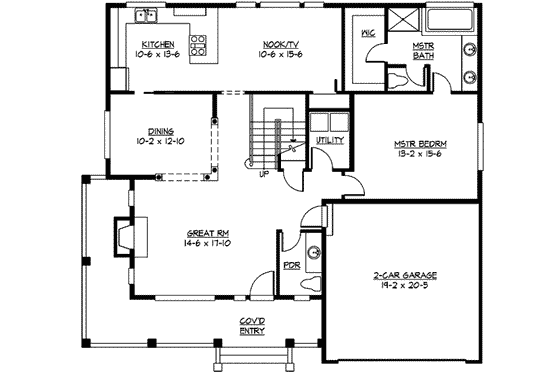 Floor Plan - Main Floor for Craftsman House Plan #132-109 - 3 bed, 2.5 bath