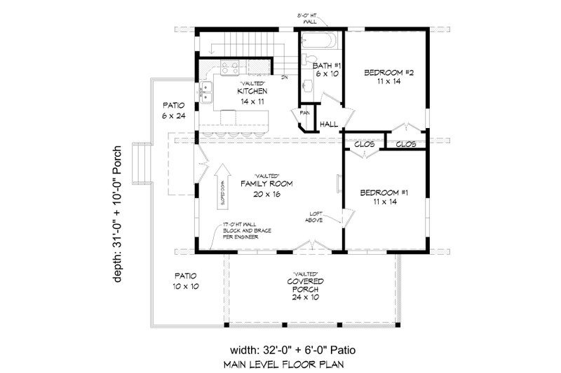 House Blueprint - Floor Plan - Main Floor for Modern House Plan #932-743 - 2 bed, 1 bath