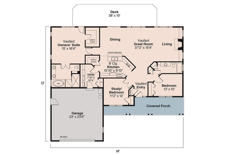 Architectural House Design - Floor Plan - Main Floor for Ranch House Plan #124-862 - 3 bed, 2 bath
