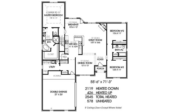 Floor Plan - Main Floor for European House Plan #424-259 - 3 bed, 2 bath