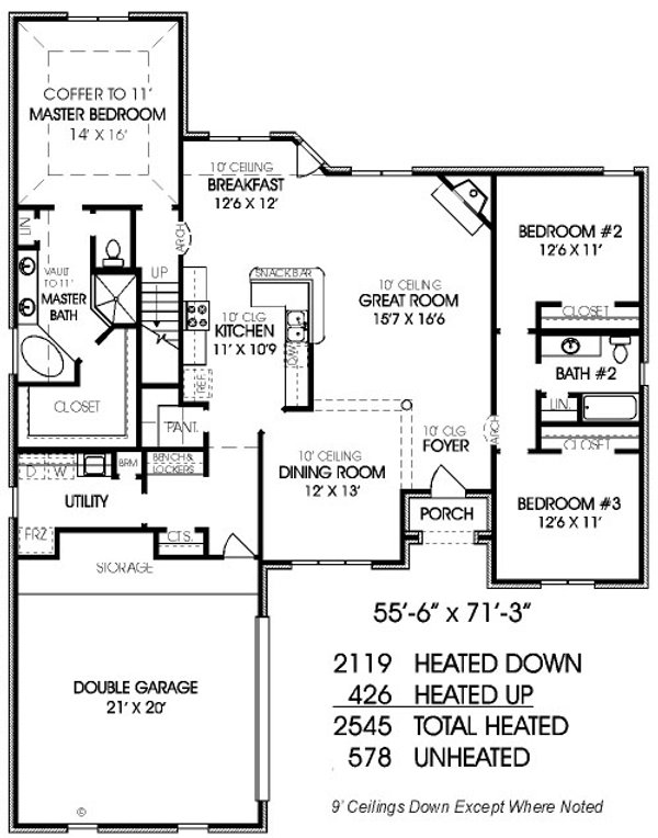 Floor Plan - Main Floor for European House Plan #424-259 - 3 bed, 2 bath