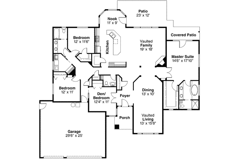 House Plan Design - Floor Plan - Main Floor for Ranch House Plan #124-396 - 4 bed, 2.5 bath