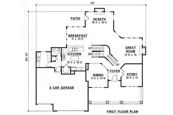 Floor Plan - Main Floor for Traditional House Plan #67-768 - 4 bed, 4.5 bath