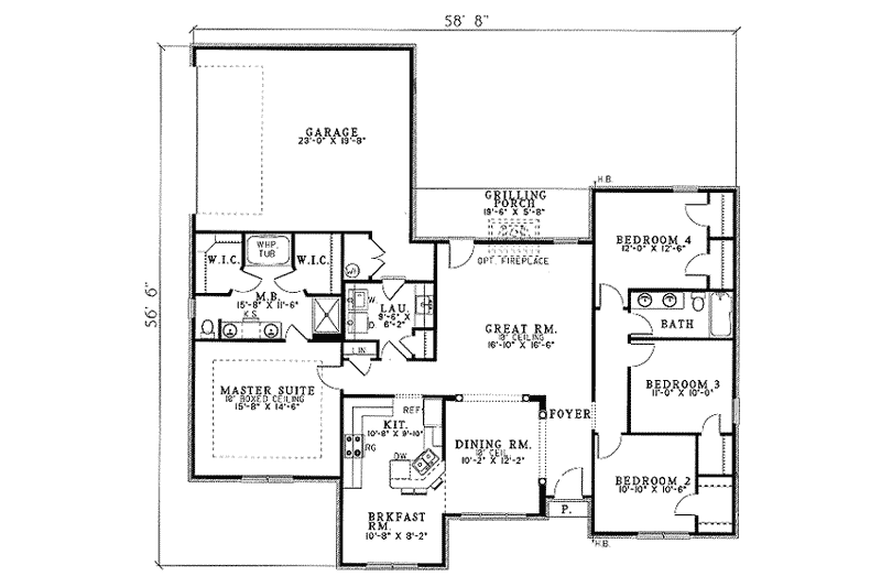 House Design - Floor Plan - Main Floor for Traditional House Plan #17-608 - 4 bed, 2 bath