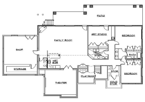 Architectural House Design - Traditional Floor Plan - Lower Floor Plan #5-304