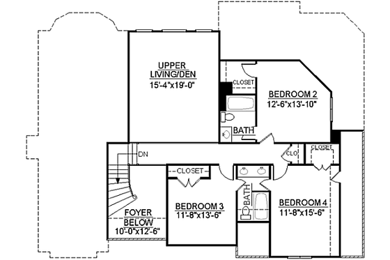 Floor Plan - Upper Floor for European House Plan #119-286 - 4 bed, 3 bath