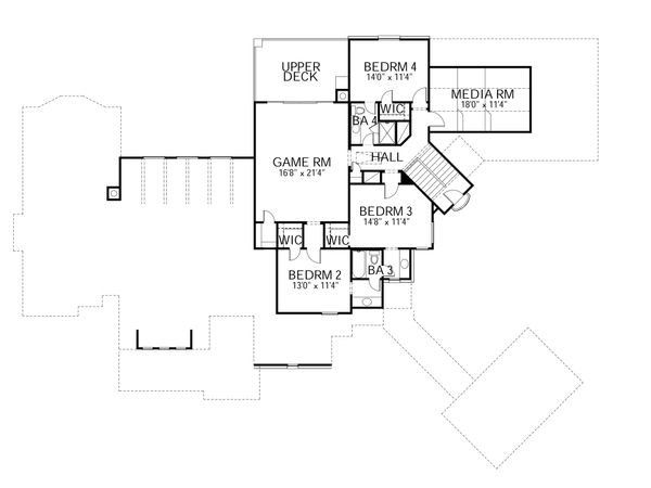 Architectural House Design - European Floor Plan - Upper Floor Plan #80-161