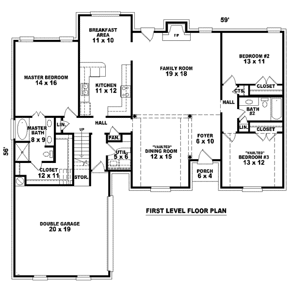 Floor Plan - Main Floor for European House Plan #81-1517 - 3 bed, 3 bath