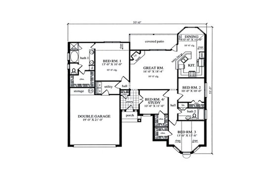 Floor Plan - Main Floor for Traditional House Plan #42-382 - 4 bed, 2 bath