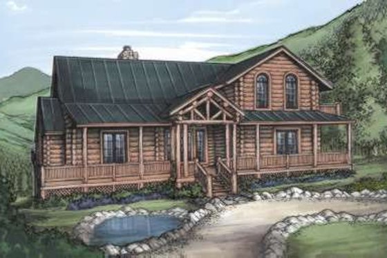 Exterior - Front Elevation for Log House Plan #115-157 - 3 bed, 2 bath