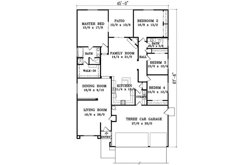 Dream House Plan - Floor Plan - Main Floor for Adobe / Southwestern House Plan #1-914 - 4 bed, 2 bath