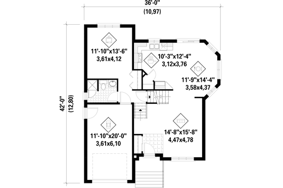 Floor Plan - Main Floor for European House Plan #25-4641 - 2 bed, 2 bath