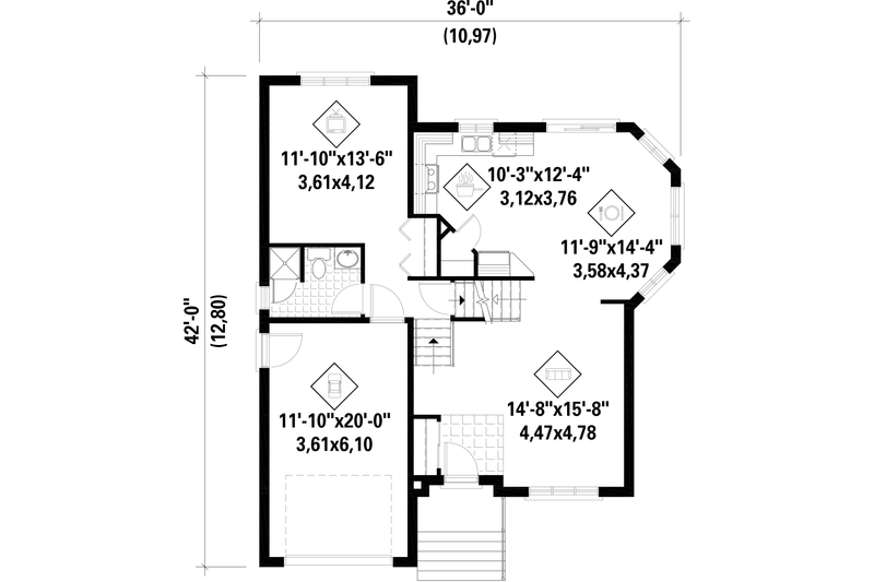 House Design - Floor Plan - Main Floor for European House Plan #25-4641 - 2 bed, 2 bath
