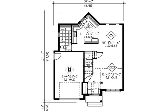 Floor Plan - Main Floor for Traditional House Plan #25-2173 - 3 bed, 1.5 bath