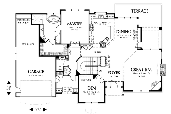 Floor Plan - Main Floor for European House Plan #48-427 - 4 bed, 3.5 bath